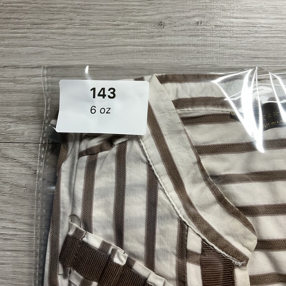 Zara‎ Blouse Women's Large Brown Striped V-neck Short Sleeve Button Up Blouse - Picture 7 of 8